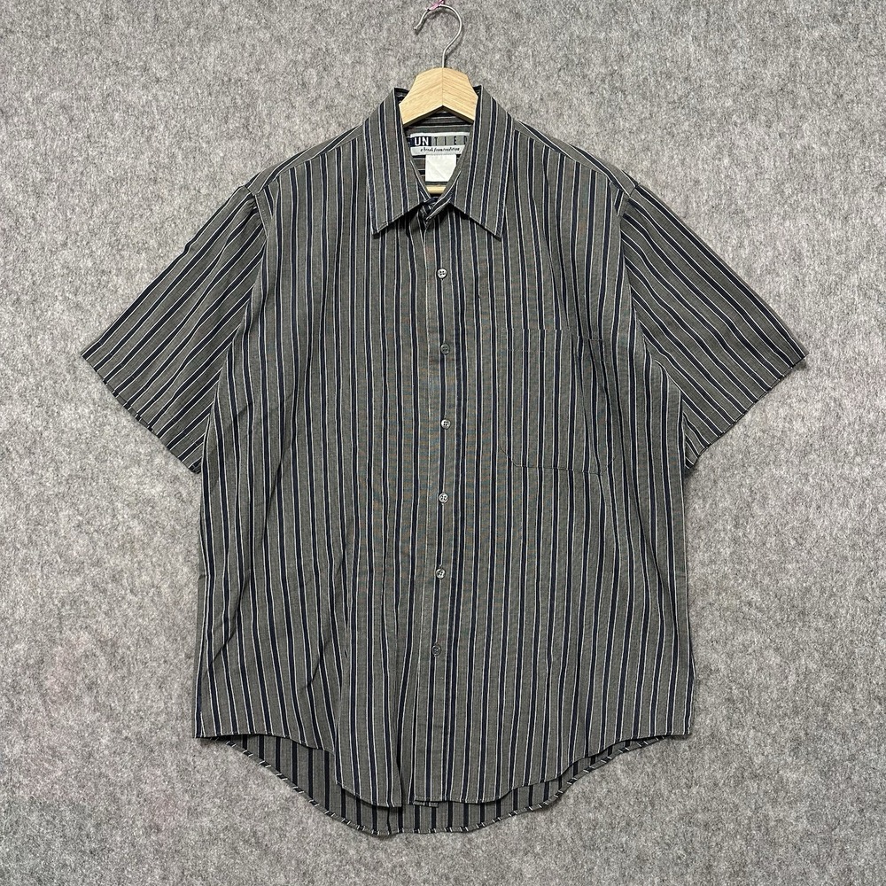 Vintage Untied Striped Button Up Shirt Gray Blue Single Needle Tailoring L